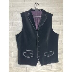 Express black velvet vest with satin trim men's size large black tie wedding